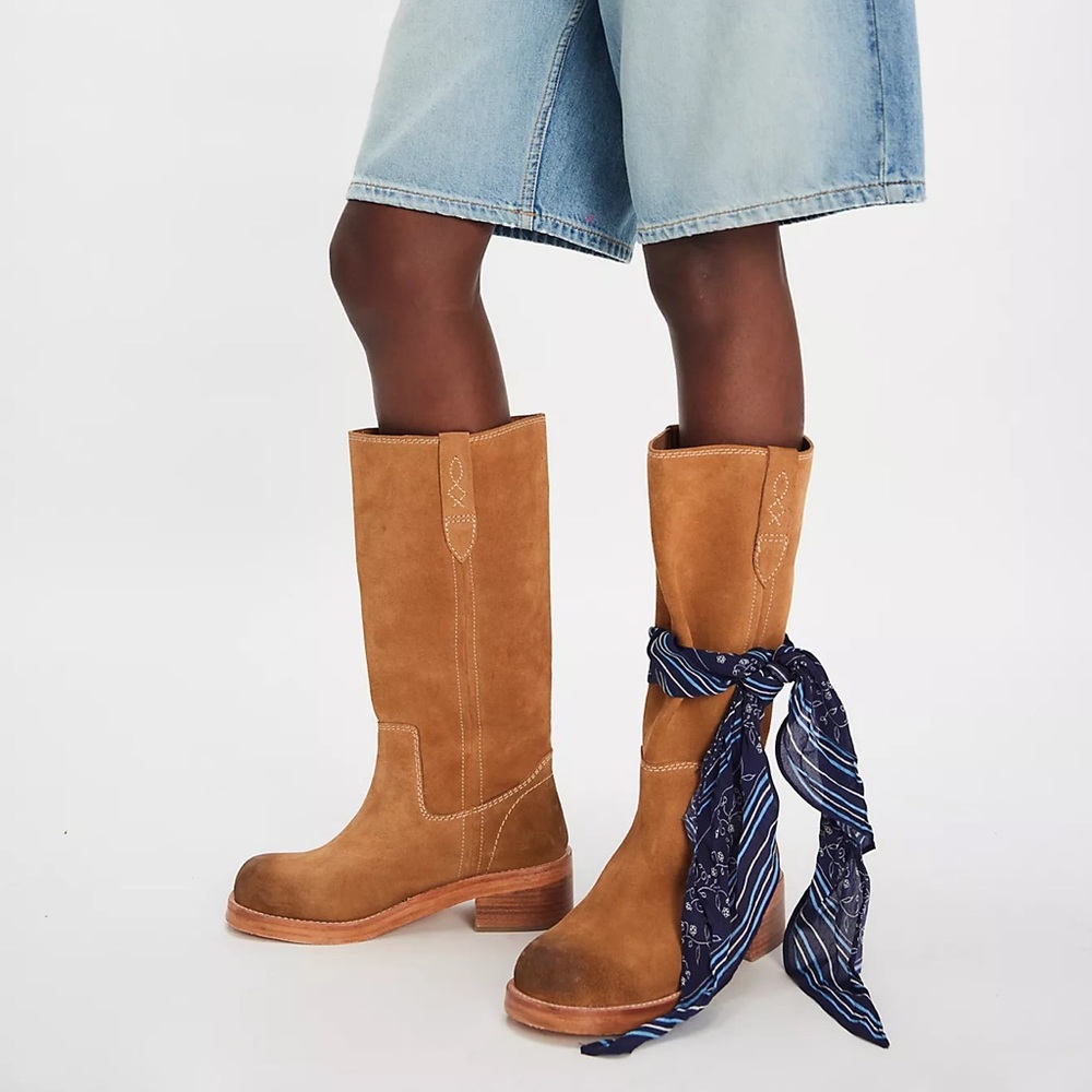 New Free People Blaze Pull On Campus Boots Toffee Suede - Picture 4 of 9